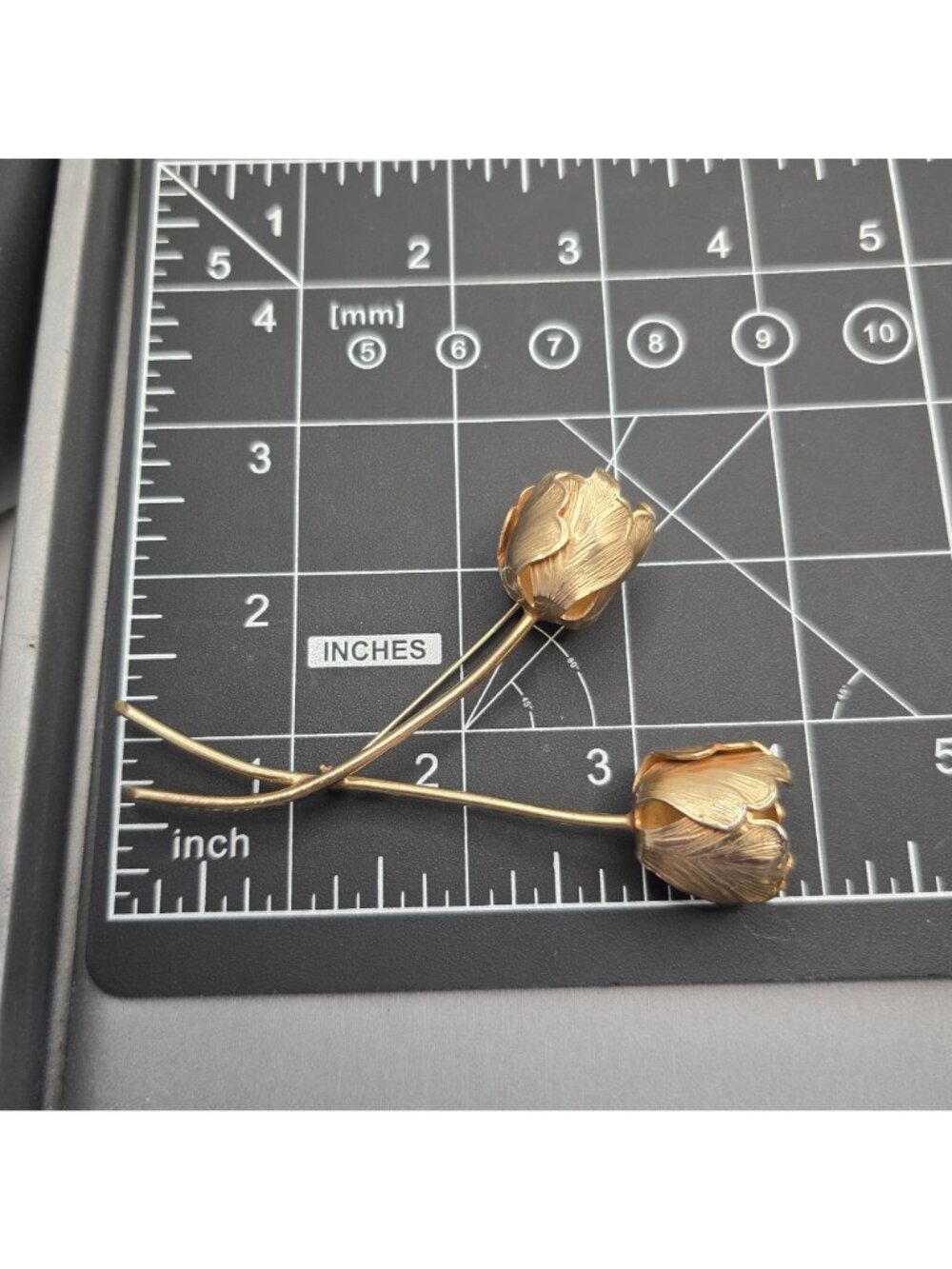 Vintage Giovanni Tulip Brooch 3.75" Long Stem Brushed Gold Tone 60s USA Made Pin - Picture 9 of 9